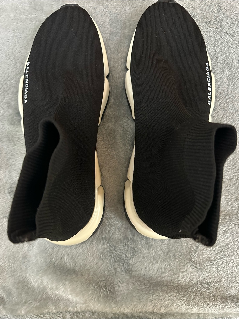 Balenciaga Black and White Knit Slip-On Sneakers Size 9 - Picture 1 of 14